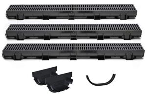 compact series 5.4 in. w x 3.15 in. d x 39.4 in. l trench and channel drain with black grate 3pack kit including 2 end caps