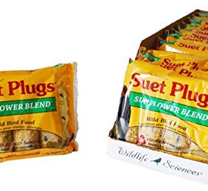 Wildlife Sciences Suet Plugs 48 Pack, Case of 12 Individually Wrapped 12 oz 4 Packs (Sunflower Blend)