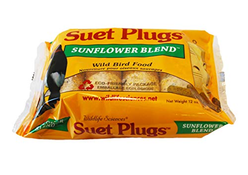 Wildlife Sciences Suet Plugs 48 Pack, Case of 12 Individually Wrapped 12 oz 4 Packs (Sunflower Blend)