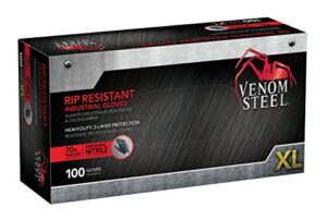 venom steel industrial nitrile gloves, 6 mil, 2 layer rip resistant, xl, 100 count