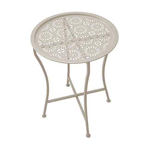 Atlantic Daisy Tray Table, Heavy-Duty Metal Construction, UV-Coated for Outdoor Use, Foldable Stand with Removable Daisy Pattern Top Tray, PN 82050198 in Stone