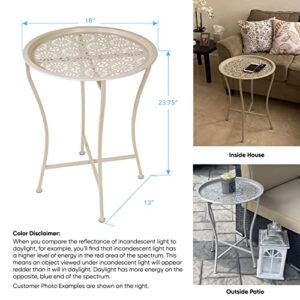 Atlantic Daisy Tray Table, Heavy-Duty Metal Construction, UV-Coated for Outdoor Use, Foldable Stand with Removable Daisy Pattern Top Tray, PN 82050198 in Stone