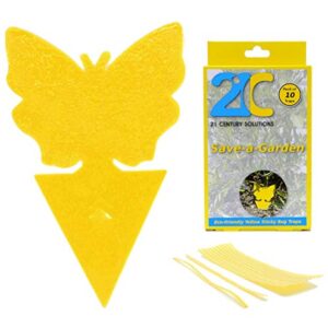 21C 21 Century Solutions Yellow Dual Sticky Fly Traps 10-Pack for Gnat Whiteflies Fungus Gnats Flying Insects - Houseplant Disposable Glue Trappers Save a Garden Butterfly Shape