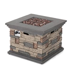 Christopher Knight Home | Crawford | Outdoor Square Propane Fire Pit with Stone