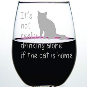 The Cat is Home stemless wine glass, 17 oz.