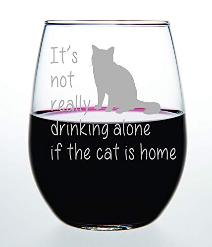 The Cat is Home stemless wine glass, 17 oz.