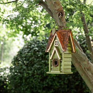 Glitzhome 12" H Green Hanging Distressed Solid Wood Garden Bird House Decoratvie Birdhouse