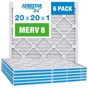 aerostar 20x20x1 merv 8 pleated air filter, ac furnace air filter, 6 pack (actual size: 19 3/4" x 19 3/4" x 3/4")