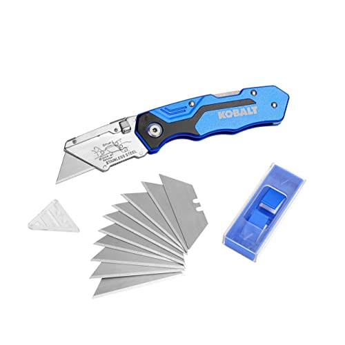 Kobalt Utility Knife & 11 Blades, Foldable Speed Release Quick Change Box Cutter