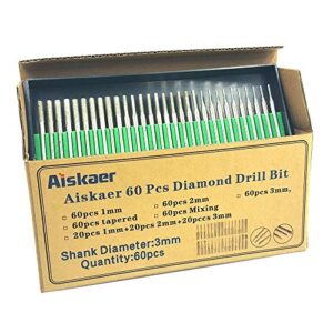 Aiskaer 60 Pcs Premium Diamond Drill Bit Cylindrical Burr Kit Jewelry Beach Sea Glass Shells Gemstones Lapidary.1mm 20pcs.2mm 20pcs.3mm 20pcs