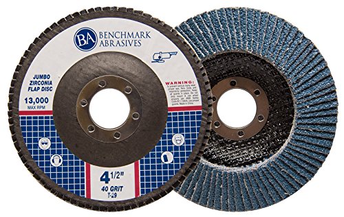 Benchmark Abrasives 4.5" x 7/8" Premium High-Density Jumbo Zirconia Type 29 Flap Discs for Sanding, Stock and Rust Removal, Finishing, Grinding, Deburring (10 Pack) - 40 Grit