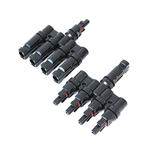 eoocvt 1 Pair Solar Energy Panel MC-4 T Branch Connectors Cable Coupler Combiner - 1 Male to 4 Female(M/4F) and 1 Female to 4 Male(F/4M)