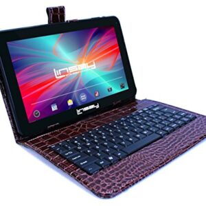LINSAY 10.1" Quad Core 2GB RAM 32GB Android 11 Tablet with Brown Crocodile Style Keyboard