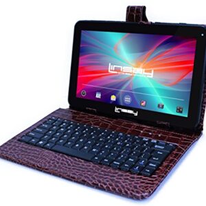 LINSAY 10.1" Quad Core 2GB RAM 32GB Android 11 Tablet with Brown Crocodile Style Keyboard