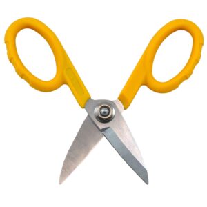 miller ks-1 yellow fiber optic kevlar scissors, easily portable utility scissors for working technicians, electricians, and installers, heavy-duty cable cutters, 5.5 inches