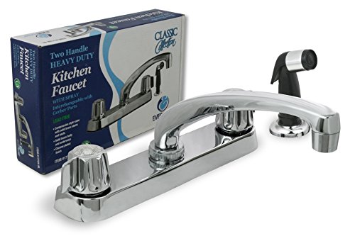 Highcraft 393I6 Kitchen Faucet Two Handle with Interchangeable Gerber Style, with Polished Durable Solid Brass Body Compressed Valve Pop Up Lead-Free Construction Chrome Plated Finish