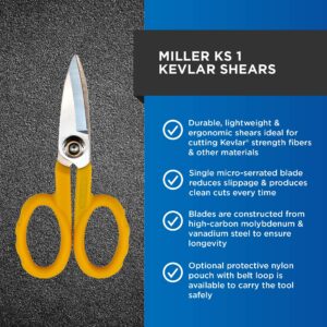 Miller KS-1 Yellow Fiber Optic Kevlar Scissors, Easily Portable Utility Scissors for Working Technicians, Electricians, and Installers, Heavy-Duty Cable Cutters, 5.5 Inches