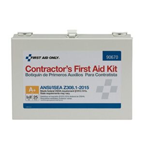 first aid only 90670 25-person ansi a+ contractor's emergency first aid kit for home renovation, job sites, and construction vehicles, 182 pieces
