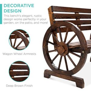 Best Choice Products 2-Person Wooden Wagon Wheel Bench for Backyard, Patio, Porch, Garden, Outdoor Lounge Furniture w/Rustic Country Design, Slatted Seat and Backrest - Brown