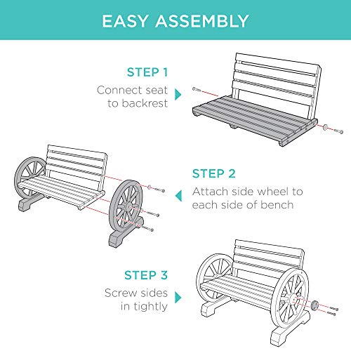 Best Choice Products 2-Person Wooden Wagon Wheel Bench for Backyard, Patio, Porch, Garden, Outdoor Lounge Furniture w/Rustic Country Design, Slatted Seat and Backrest - Brown