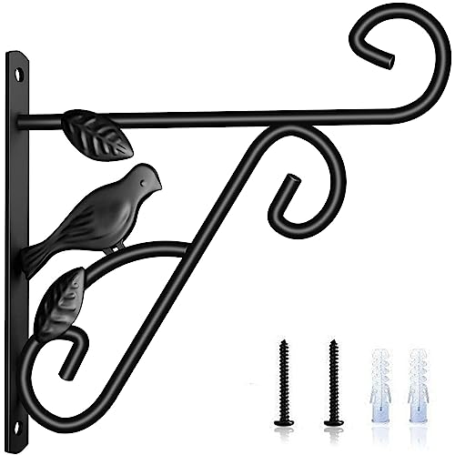 Amagabeli Hanging Plants Bracket 10 inch Outdoor Planter Hooks Hangers Flower Baskets Pot Bird Feeder Hanger for Fence Wall Trees Wind Chimes Lantern Outdoor Indoor Garden Arm 3D Bird Black hook02