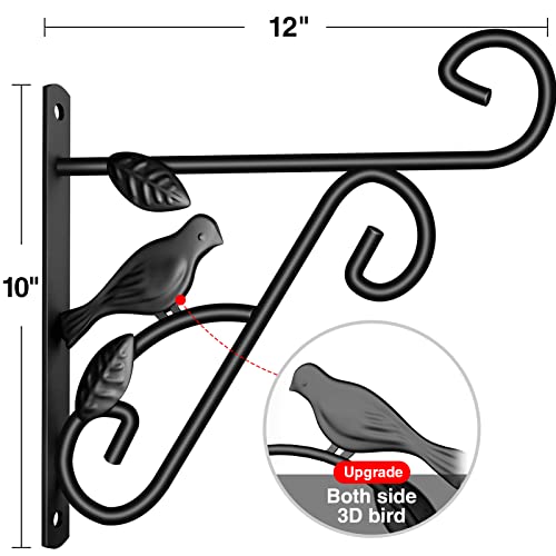 Amagabeli Hanging Plants Bracket 10 inch Outdoor Planter Hooks Hangers Flower Baskets Pot Bird Feeder Hanger for Fence Wall Trees Wind Chimes Lantern Outdoor Indoor Garden Arm 3D Bird Black hook02