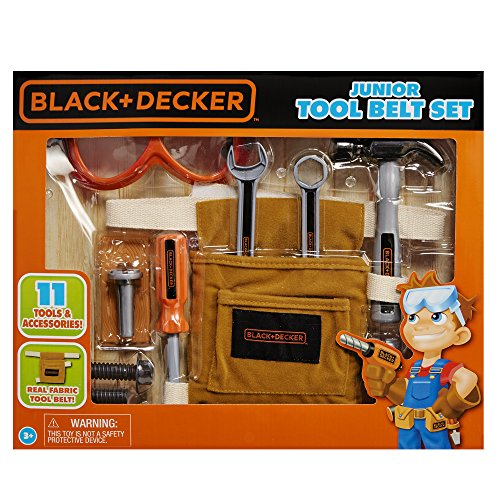 Black + Decker Jr Tool Belt Set with 11 Tools and Accessories