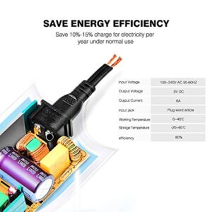 BTF-LIGHTING AC100-240V to DC5V6A Max30W Suit 5A 4A 3A 2A 1A Device Transformer Power Adapter Converter with 5.5x2.5mm DC Output Jack for WS2812B WS2811 WS2813 SK6812 etc LED Strip/String/LED Matrix