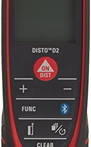 Leica 838725 DISTO D2 New 330ft Laser Distance Measure with Bluetooth 4.0, Black/Red, 1.7 x 1 x 4.6 inches