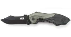 smith & wesson m&p swmp5l 8.5in high carbon s.s. assisted opening knife with 3.5in clip point blade and aluminum handle for outdoor, tactical, survival and edc, one size,black