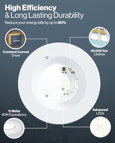 Sunco 10 Pack Retrofit LED Recessed Lighting 4 Inch, 5000K Daylight, Dimmable Can Lights, Baffle Trim, 11W=60W, 660 LM, Damp Rated - ETL