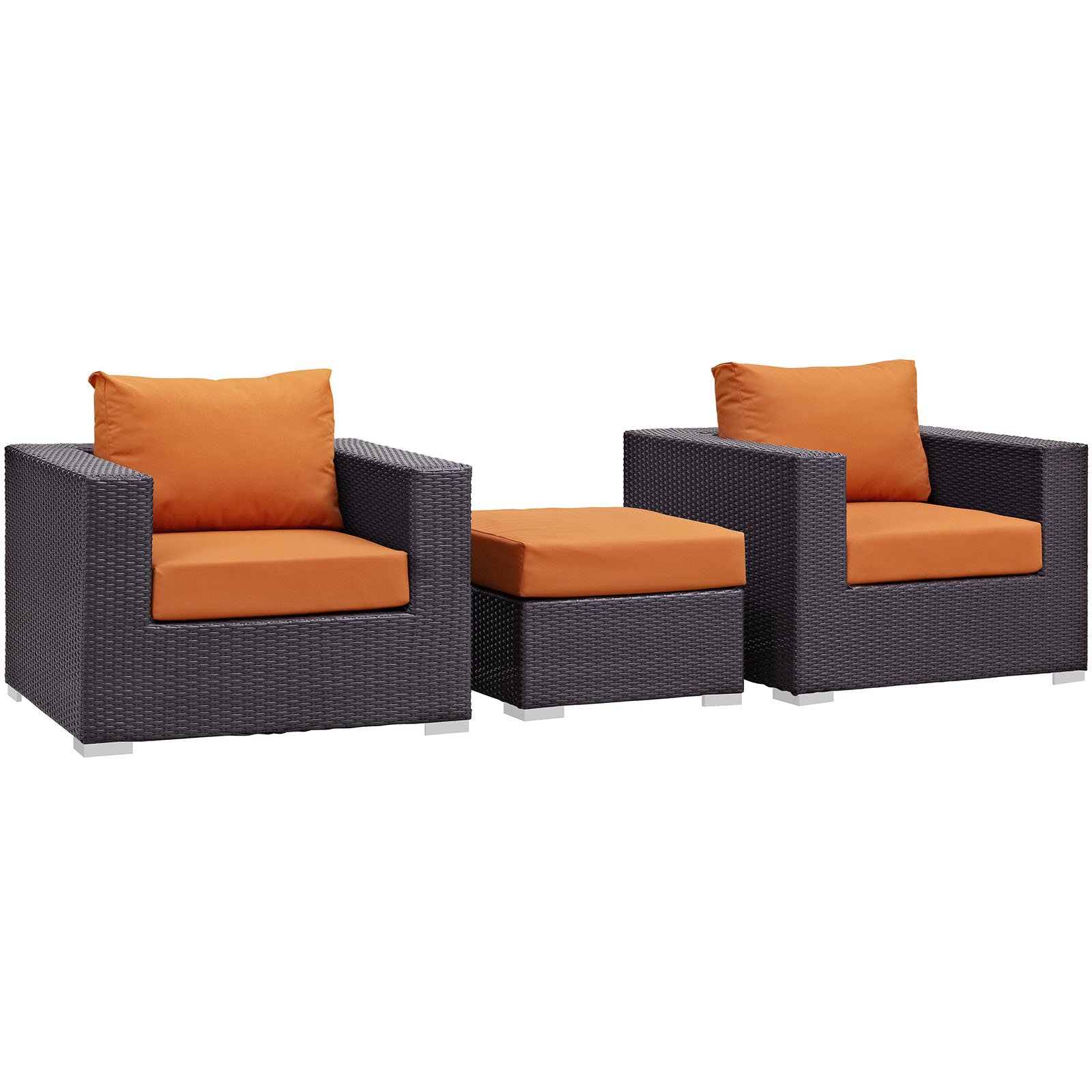 Modway Convene Wicker Rattan 3-Piece Outdoor Patio Furniture Set in Espresso Orange