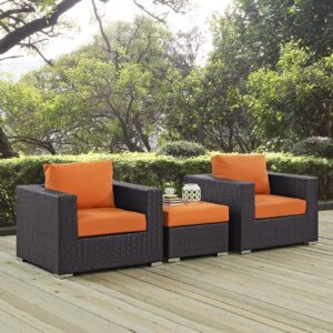 Modway Convene Wicker Rattan 3-Piece Outdoor Patio Furniture Set in Espresso Orange