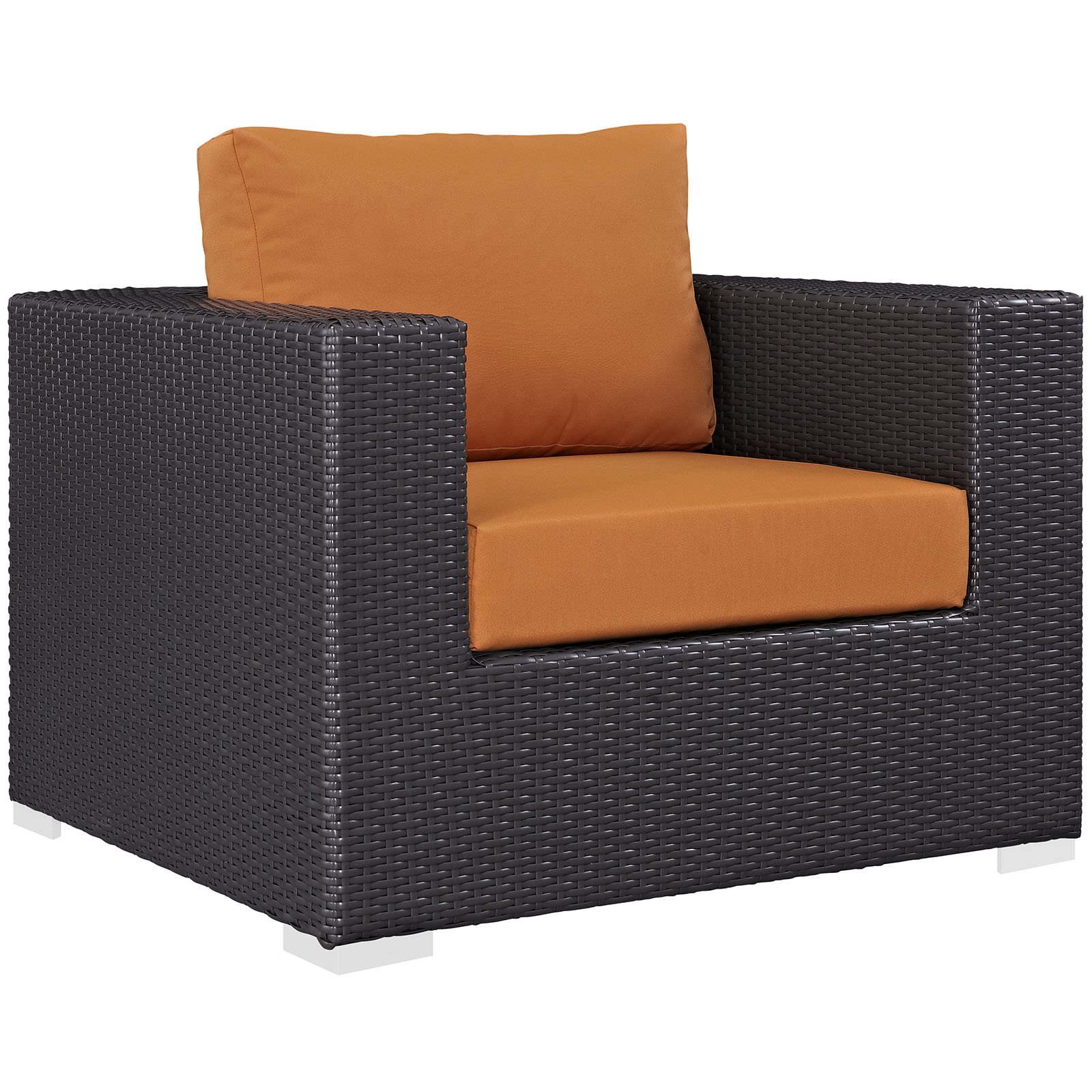 Modway Convene Wicker Rattan 3-Piece Outdoor Patio Furniture Set in Espresso Orange