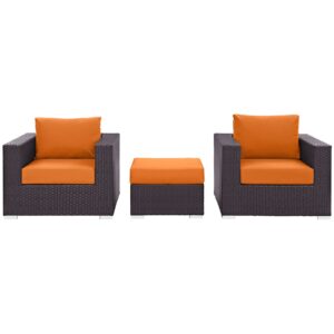 Modway Convene Wicker Rattan 3-Piece Outdoor Patio Furniture Set in Espresso Orange