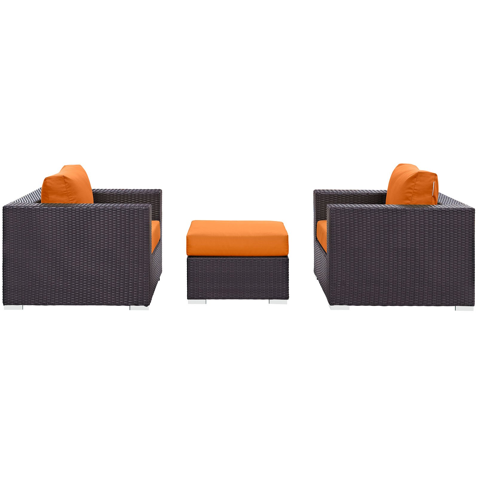 Modway Convene Wicker Rattan 3-Piece Outdoor Patio Furniture Set in Espresso Orange