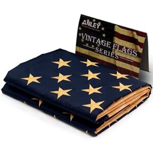 ANLEY Vintage Style Tea Stained American US Flag 3x5 Foot Nylon - Embroidered Stars and Sewn Stripes - 4 Rows of Lock Stitching - Antiqued USA Banner Flags with Brass Grommets 3 X 5 Ft
