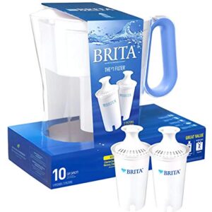 Brita Wave Filtered Water Filter Pitcher 10 Cup Capacity Includes 2 Filters - Blue