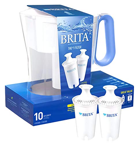 Brita Wave Filtered Water Filter Pitcher 10 Cup Capacity Includes 2 Filters - Blue