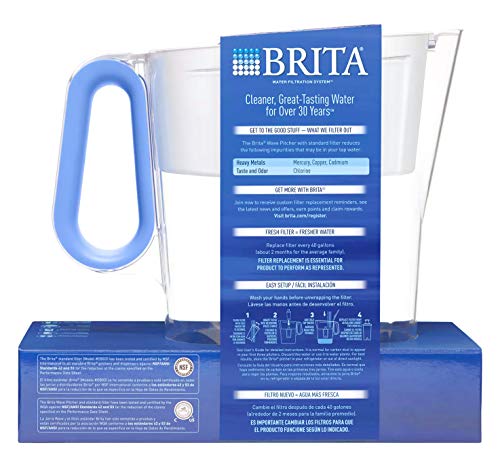 Brita Wave Filtered Water Filter Pitcher 10 Cup Capacity Includes 2 Filters - Blue