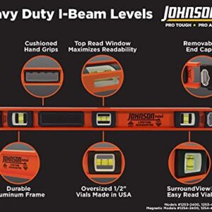 Johnson Level & Tool 1254-2400 Magnetic Heavy Duty I-Beam Aluminum Level, 24", Orange, 1 Level