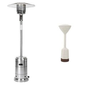 amazon basics stainless steel, commercial, propane 46,000 btu, outdoor patio heater with wheels, stainless steel & stand-up patio heater cover set