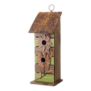glitzhome 14.5" h wooden garden bird house hanging two-tiered distressed with flowers decorative birdhouse