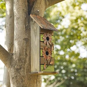 Glitzhome 14.5" H Wooden Garden Bird House Hanging Two-Tiered Distressed with Flowers Decorative Birdhouse