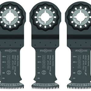 BOSCH OSL114JF-3 3-Pack 1-1/4 In. Starlock Oscillating Multi Tool Wood Curved-Tec Bi-Metal Xtra-clean Plunge Cut Blades for Applications in Cutting Wood, Hardwood, Laminate