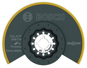 bosch osl312t 3-1/2 in. starlock oscillating multi tool grout & abrasive titanium-coated bi-metal segmented saw blade for applications in wood, wood with nails, drywall, pvc, metal (nails and staples)