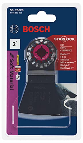 BOSCH OSL200FS 1-Piece 2 In. Starlock Oscillating Multi Tool Soft Materials High-Carbon Steel Flexible Scraper Blade for Removing Caulk and Sealants