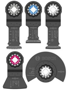 bosch osl005c 5-piece starlock oscillating multi tool assorted set blades for mixed applications in metal, wood and other general purpose materials with included case