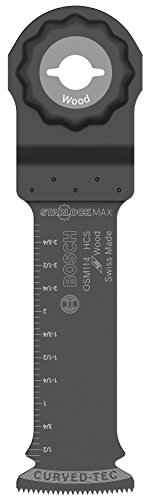 BOSCH OSM114 1-Piece 1-1/4 In. StarlockMax Oscillating Multi Tool Wood Curved-Tec High-Carbon Steel Plunge Cut Blade for Extreme-Duty General-Purpose Applications in Wood