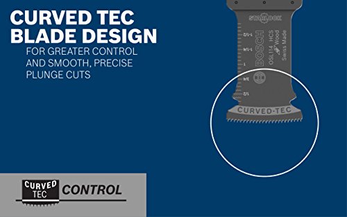 BOSCH OSM114 1-Piece 1-1/4 In. StarlockMax Oscillating Multi Tool Wood Curved-Tec High-Carbon Steel Plunge Cut Blade for Extreme-Duty General-Purpose Applications in Wood